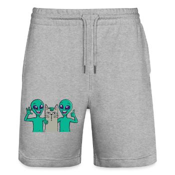 Außerirdische posieren mit Katze - Stanley/Stella Unisex Bio Joggingshorts Trainer  - Grau meliert - Vorne - Nik (191cm) & Marisol (170cm)