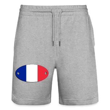 Oval flag France emblem.  France - Stanley/Stella Trainer Unisex Organic Jogging Shorts - heather grey - Front - Nik (191cm) & Marisol (170cm)