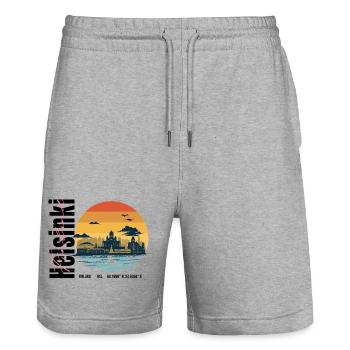 Helsinki Skyline Finlande Coucher de soleil rétro - Short de jogging bio TRAINER Stanley/Stella unisexe - gris chiné - Devant - Nik (191cm) & Marisol (170cm)