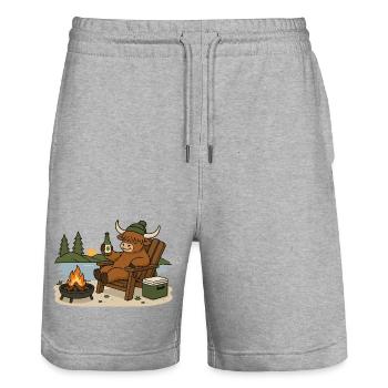 Hochlandrind am Lagerfeuer - Stanley/Stella Unisex Bio Joggingshorts Trainer  - Grau meliert - Vorne - Nik (191cm) & Marisol (170cm)