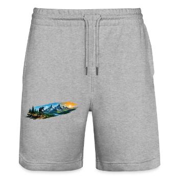 Motif of a mountain biker in the mountains - Stanley/Stella Trainer Unisex Organic Jogging Shorts - heather grey - Front - Nik (191cm) & Marisol (170cm)