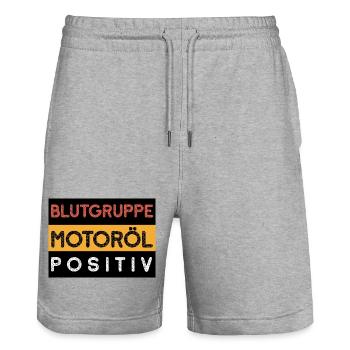 Meine Blutgruppe ist Motoröl Positiv Auto Sprüche - Stanley/Stella Unisex Bio Joggingshorts Trainer  - Grau meliert - Vorne - Nik (191cm) & Marisol (170cm)