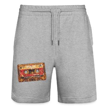 Cassette rétro vintage - Short de jogging bio TRAINER Stanley/Stella unisexe - gris chiné - Devant - Nik (191cm) & Marisol (170cm)