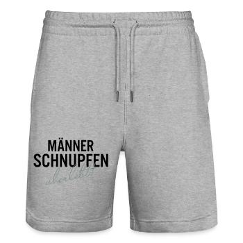 Maennerschnupfen Ueberlebt Spruch Shirt - Stanley/Stella Unisex Bio Joggingshorts Trainer  - Grau meliert - Vorne - Nik (191cm) & Marisol (170cm)