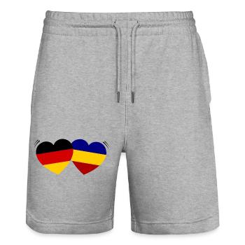 Flag Hearts Duo Romania Germany - Stanley/Stella Trainer Unisex Organic Jogging Shorts - heather grey - Front - Nik (191cm) & Marisol (170cm)