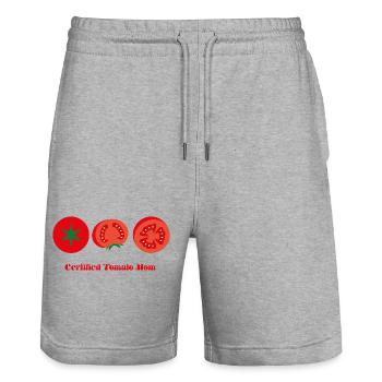 Certified Tomato Mom - Stanley/Stella Trainer Unisex Organic Jogging Shorts - heather grey - Front - Nik (191cm) & Marisol (170cm)
