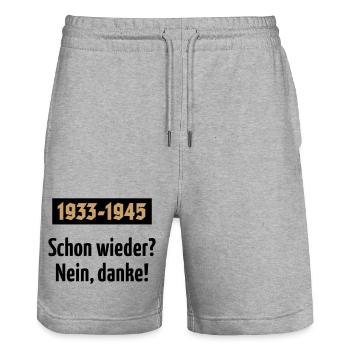 1933-1945 – Schon Wieder? Nein, Danke! (POS 2C) - Stanley/Stella Unisex Bio Joggingshorts Trainer  - Grau meliert - Vorne - Nik (191cm) & Marisol (170cm)