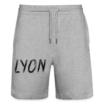 Lyon en lettres brush noir - Short de jogging bio TRAINER Stanley/Stella unisexe - gris chiné - Devant - Nik (191cm) & Marisol (170cm)