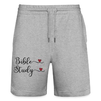 Conception de cœurs pour l’étude biblique - Short de jogging bio TRAINER Stanley/Stella unisexe - gris chiné - Devant - Nik (191cm) & Marisol (170cm)