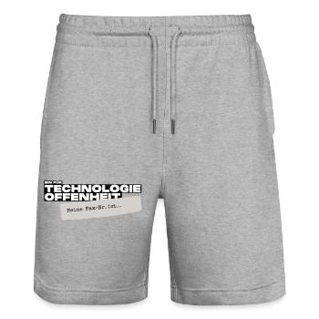 Bin für Technologieoffenheit – Meine Fax-Nr. ist… - Stanley/Stella Unisex Bio Joggingshorts Trainer  - Grau meliert - Vorne - Nik (191cm) & Marisol (170cm)