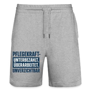 Pflegekraft Unterbezahlt Überarbeitet - Stanley/Stella Unisex Bio Joggingshorts Trainer  - Grau meliert - Vorne - Nik (191cm) & Marisol (170cm)