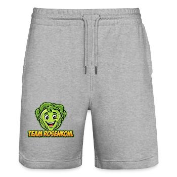 Team Brussels Sprouts Logo Shirt - Stanley/Stella Trainer Unisex Organic Jogging Shorts - heather grey - Front - Nik (191cm) & Marisol (170cm)