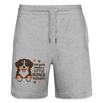 Bernese Mountain Dog Little Berner Therapy Humor - Stanley/Stella Trainer Unisex Organic Jogging Shorts - heather grey - Front - Nik (191cm) & Marisol (170cm)