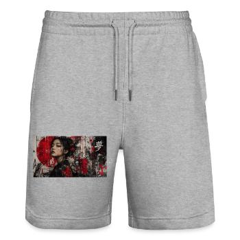 Asia Punk Art Geisha Grunge Portrait Street Art - Stanley/Stella Unisex Bio Joggingshorts Trainer  - Grau meliert - Vorne - Nik (191cm) & Marisol (170cm)