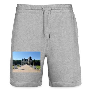 Château de Chenonceau - Short de jogging bio TRAINER Stanley/Stella unisexe - gris chiné - Devant - Nik (191cm) & Marisol (170cm)