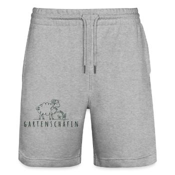 Gartenschäfin Minimalistisches Schaf mit Gießkanne - Stanley/Stella Unisex Bio Joggingshorts Trainer  - Grau meliert - Vorne - Nik (191cm) & Marisol (170cm)