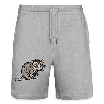 Un design mignon dessiné à la main avec un opossum - Short de jogging bio TRAINER Stanley/Stella unisexe - gris chiné - Devant - Nik (191cm) & Marisol (170cm)