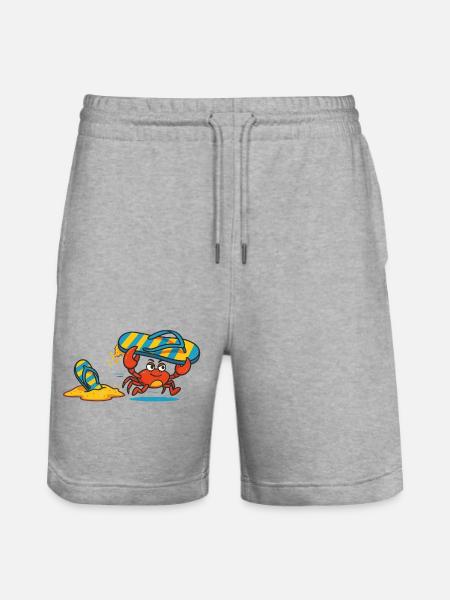 Naughty crab steals the flip-flop - Stanley/Stella Trainer Unisex Organic Jogging Shorts - heather grey