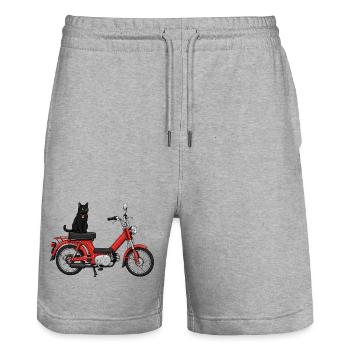 Chat noir sur la moto rouge - Short de jogging bio TRAINER Stanley/Stella unisexe - gris chiné - Devant - Nik (191cm) & Marisol (170cm)