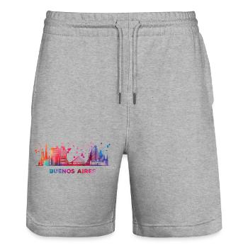Portenos Skyline Buenos Aires - Stanley/Stella Unisex Bio Joggingshorts Trainer  - Grau meliert - Vorne - Nik (191cm) & Marisol (170cm)