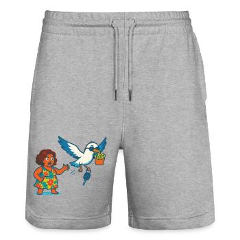 Mouette voleur vole frites et clés - Short de jogging bio TRAINER Stanley/Stella unisexe - gris chiné - Devant - Nik (191cm) & Marisol (170cm)