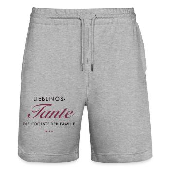 LieblingsTante Eleganz - Stanley/Stella Unisex Bio Joggingshorts Trainer  - Grau meliert - Vorne - Nik (191cm) & Marisol (170cm)