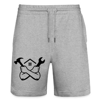 Handyman House Tool Emblem - Stanley/Stella Trainer Unisex Organic Jogging Shorts - heather grey - Front - Nik (191cm) & Marisol (170cm)