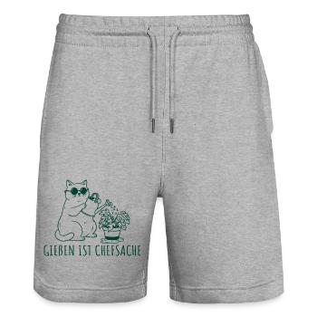 Gießen ist Chefsache Coole Gärtner Katze - Stanley/Stella Unisex Bio Joggingshorts Trainer  - Grau meliert - Vorne - Nik (191cm) & Marisol (170cm)