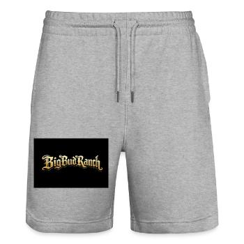 Big Ranch Vintage Gold Script - Stanley/Stella Trainer Unisex Organic Jogging Shorts - heather grey - Front - Nik (191cm) & Marisol (170cm)