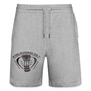 Steelworkers_only_001 - Stanley/Stella Trainer Unisex Organic Jogging Shorts - heather grey - Front - Nik (191cm) & Marisol (170cm)