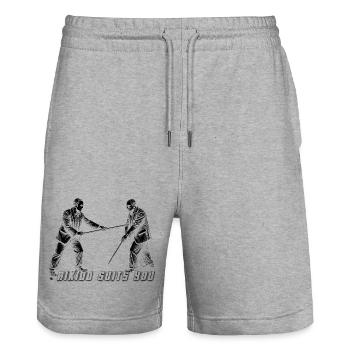 Aikido Suits You Quote Kumi Jo Male Halftone - Stanley/Stella Trainer Unisex Organic Jogging Shorts - heather grey - Front - Nik (191cm) & Marisol (170cm)