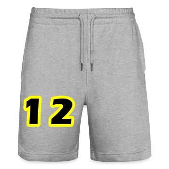12 Symbole numérique - Short de jogging bio TRAINER Stanley/Stella unisexe - gris chiné - Devant - Nik (191cm) & Marisol (170cm)