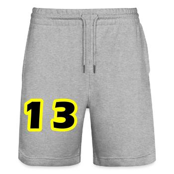 13 Number symbol - Stanley/Stella Trainer Unisex Organic Jogging Shorts - heather grey - Front - Nik (191cm) & Marisol (170cm)