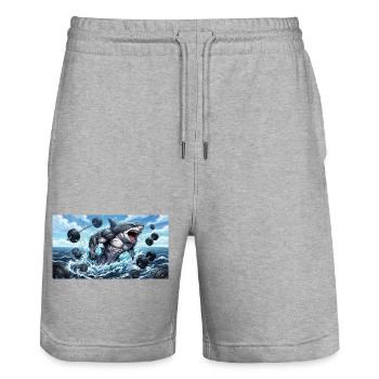 Shark training clothing - Stanley/Stella Trainer Unisex Organic Jogging Shorts - heather grey - Front - Nik (191cm) & Marisol (170cm)