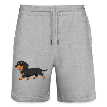 Image of a dachshund in cartoon style - Stanley/Stella Trainer Unisex Organic Jogging Shorts - heather grey - Front - Nik (191cm) & Marisol (170cm)