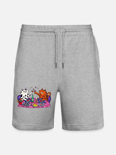 Katzen-Dinnerparty Abendglanz - Stanley/Stella Unisex Bio Joggingshorts Trainer - Grau meliert