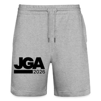 Jga 2026 Enterrement de vie de garçon - Short de jogging bio TRAINER Stanley/Stella unisexe - gris chiné - Devant - Nik (191cm) & Marisol (170cm)