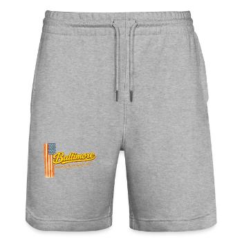 Design rétro du drapeau vintage de Baltimore - Short de jogging bio TRAINER Stanley/Stella unisexe - gris chiné - Devant - Nik (191cm) & Marisol (170cm)