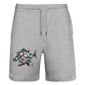 Muscular tuna - Stanley/Stella Trainer Unisex Organic Jogging Shorts - heather grey - Front - Nik (191cm) & Marisol (170cm)
