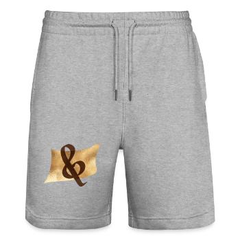 Golden Ampersand on Parchment - Stanley/Stella Trainer Unisex Organic Jogging Shorts - heather grey - Front - Nik (191cm) & Marisol (170cm)