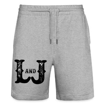 L and J Destroyed Monogram - Stanley/Stella Trainer Unisex Organic Jogging Shorts - heather grey - Front - Nik (191cm) & Marisol (170cm)
