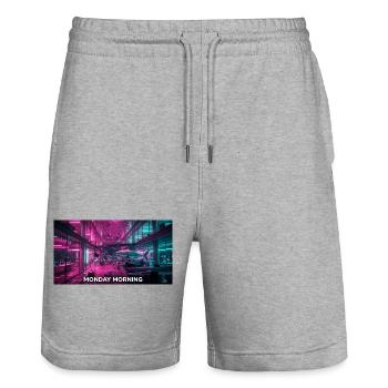 Monday Morning - Office Shark Meme - Stanley/Stella Trainer Unisex Organic Jogging Shorts - heather grey - Front - Nik (191cm) & Marisol (170cm)