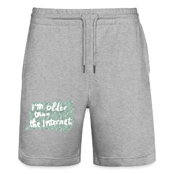 Older than the Internet - Stanley/Stella Trainer Unisex Organic Jogging Shorts - heather grey - Front - Nik (191cm) & Marisol (170cm)