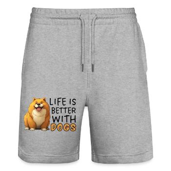 Life Is Better With Dogs Pembroke Welsh Corgi - Stanley/Stella Trainer Unisex Organic Jogging Shorts - heather grey - Front - Nik (191cm) & Marisol (170cm)