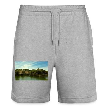 Panorama de la ville au bord de la rivière et du pont - Short de jogging bio TRAINER Stanley/Stella unisexe - gris chiné - Devant - Nik (191cm) & Marisol (170cm)
