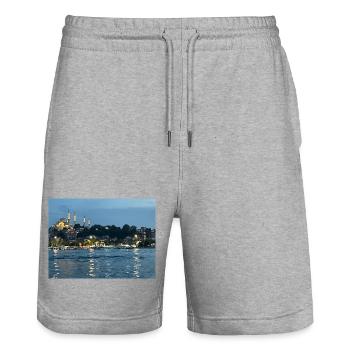 Nuit Bosphore Istanbul - Short de jogging bio TRAINER Stanley/Stella unisexe - gris chiné - Devant - Nik (191cm) & Marisol (170cm)