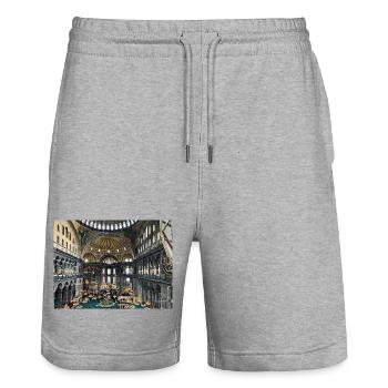 Byzantine Mosaic of the Hagia - Stanley/Stella Trainer Unisex Organic Jogging Shorts - heather grey - Front - Nik (191cm) & Marisol (170cm)