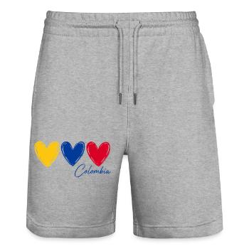 T-shirt Colombie Cœurs Drapeau Fierté - Short de jogging bio TRAINER Stanley/Stella unisexe - gris chiné - Devant - Nik (191cm) & Marisol (170cm)