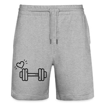 Passion Fitness Heart Dumbbell T-shirt - Stanley/Stella Trainer Unisex Organic Jogging Shorts - heather grey - Front - Nik (191cm) & Marisol (170cm)