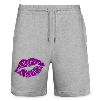 Baiser bouche / Baiser / Baiser / Baiser / Baiser / Amour, Pourpre - Short de jogging bio TRAINER Stanley/Stella unisexe - gris chiné - Devant - Nik (191cm) & Marisol (170cm)